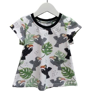 Toucans and Leaf Print Scoop Neck T-Shirt