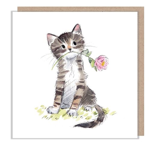 Cat card - Tabby cat with Flowers - Blank - EPP011