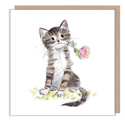 Katzenkarte – getigerte Katze mit Blumen – blanko – EPP011