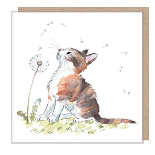 Cat Card - Cat with Dandelion - Blank - EPP012