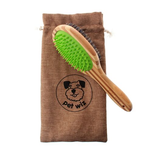 Double Sided Bamboo Dog Brush with Silicone Massager