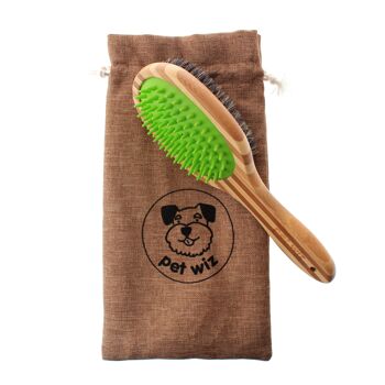 Brosse pour chien en bambou double face avec masseur en silicone 1