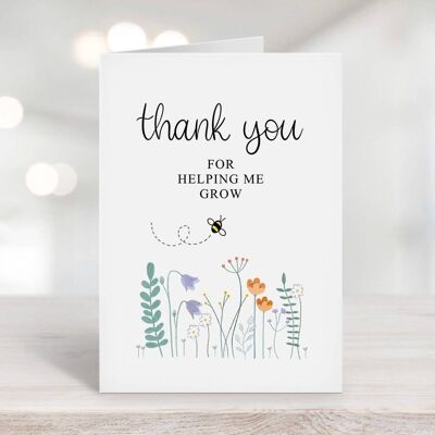 Thank You For Helping Me Grow Card Black Words