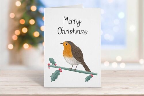 Robin Merry Christmas Card Black Words