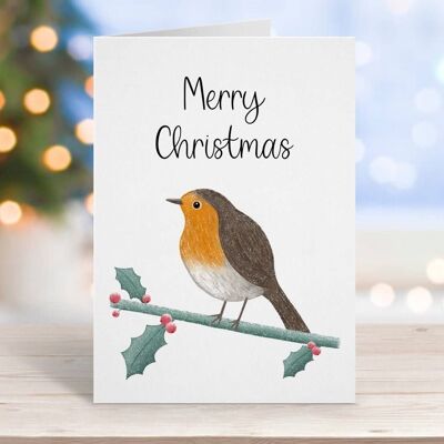 Robin Merry Christmas Card Black Words