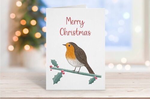 Robin Merry Christmas Card Red Words