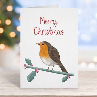 Robin Merry Christmas Card Red Words