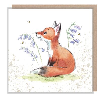 Fuchskarte – Fuchs mit Glockenblumen – Blanko – BWE013
