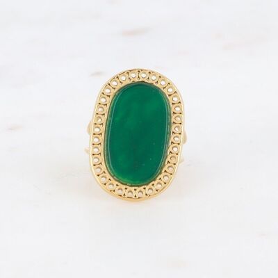 Anillo Ambroise dorado con piedra ovalada de ágata verde