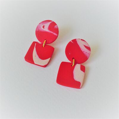 Geometric Square Red Modern Dangle Earrings