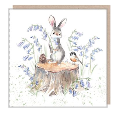 Tarjeta Conejo - Conejo con campanillas - En blanco - BWE015