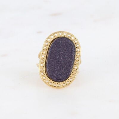 Golden Ambroise ring with oval blue sand stone