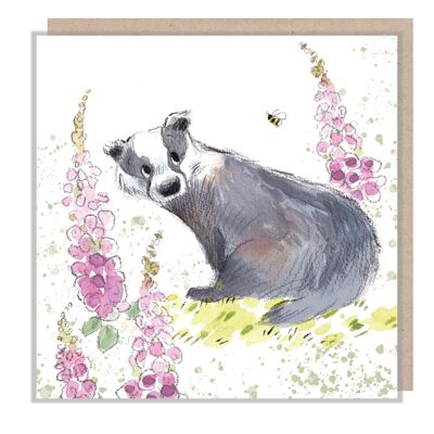 Badger Card - Badger with Foxgloves - Blank - BWE016