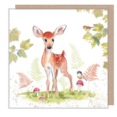 Deer Card - Deer with Foliage and Birds - Blank - BWE017