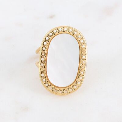 Goldener Ambroise-Ring mit ovalem Stein aus weißem Perlmutt