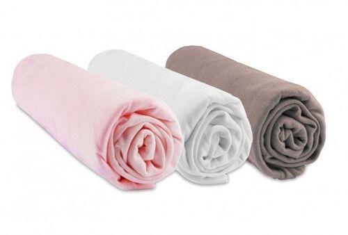 Lot de 3 Draps housse Bambou - 40x80 / 40x90 cm - Rose-Blanc-Taupe