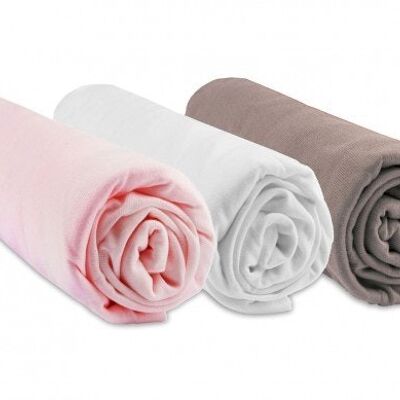 Set of 3 Bamboo Fitted Sheets - 60x120cm - Pink-White-Taupe