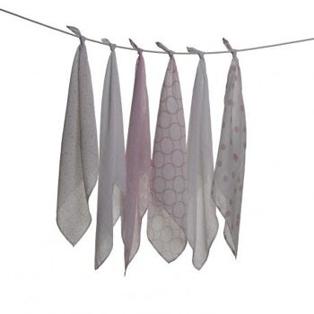 Lot de 6 langes imprimés en coton - 70x70 cm - Rose