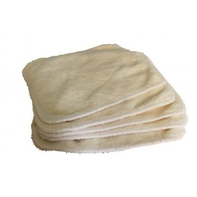 Set of 5 washable bamboo wipes, Ecru color, 20x20 cm