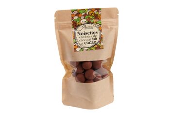 Sachet de noisettes enrobées chocolat lait, 110 g