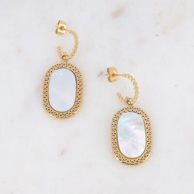 Ambroise golden hoop earrings with white mother-of-pearl oval stone