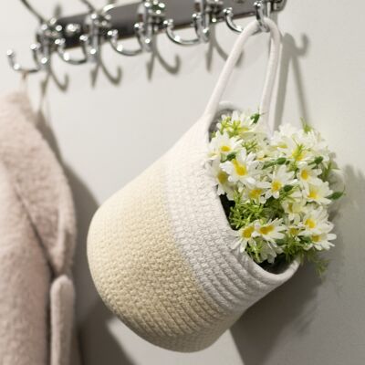 Hanging Cotton Rope Basket Cream & White | M&W