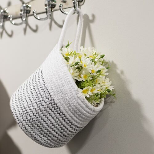 Hanging Cotton Rope Basket White with Black Thread | M&W