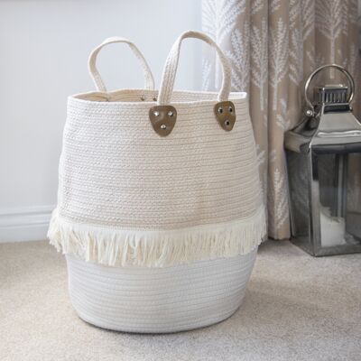 Large Cotton Rope Storage Basket | M&W Cream with Tassels