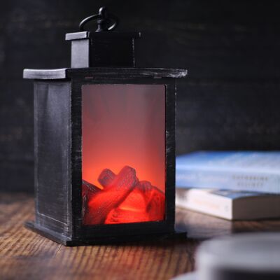Mini LED Fireplace Lantern Brushed Effect