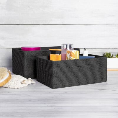 Paper & Cotton Closet Storage Boxes - Set of 4 Black | M&W