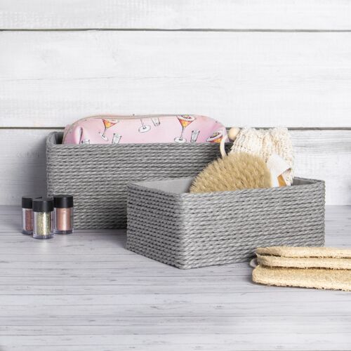 Paper & Cotton Closet Storage Boxes - Set of 4 Grey | M&W