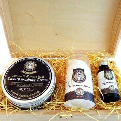 Shaving Cream + Shaving Oil + After Shave Wooden Box