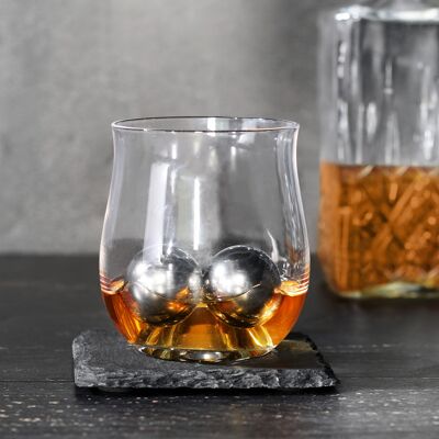 Whiskey Glass with Steel Ice Balls - Set of 2 | M&W