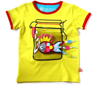 Yellow bottle t-shirt + fish toy