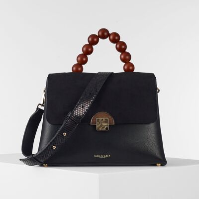 Iris Black Wooden Top Handle Crossbody