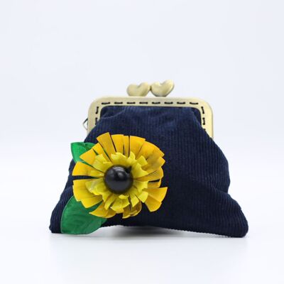Handgefertigte kleine marineblaue Geldbörse - Sonnenblume