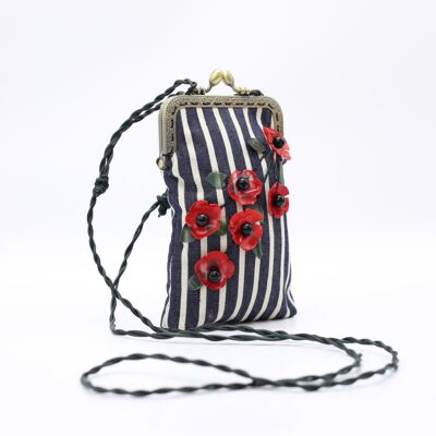 Handmade Glasses Case with Leatherette Straps - Poppy with Leaves