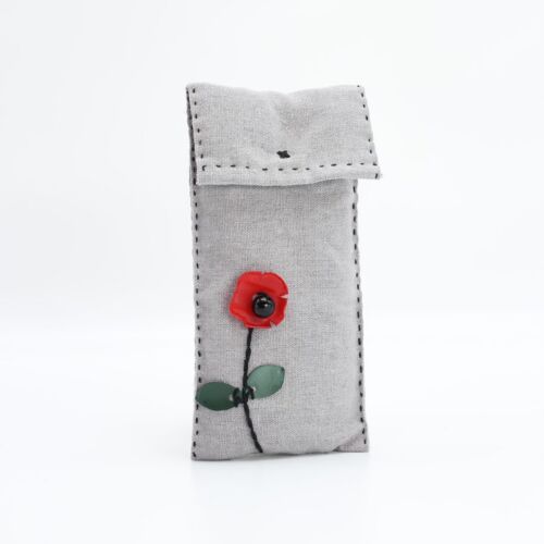 Handmade Small Glasses Case with Red Poppy Flower