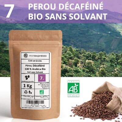 Café en grains Bio Pérou décaféiné sans solvant 1Kg