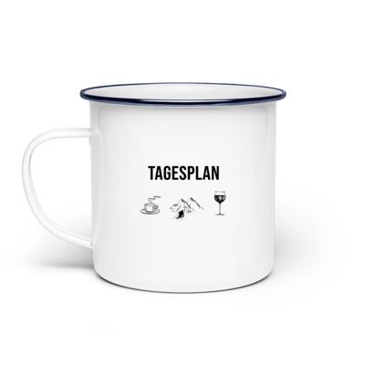 Tagesplan Kaffee, Ski und Wein - Emaille Tasse