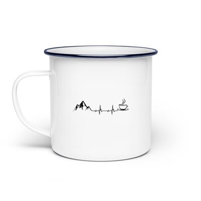 Herzschlag - Berge und Kaffee - Emaille Tasse
