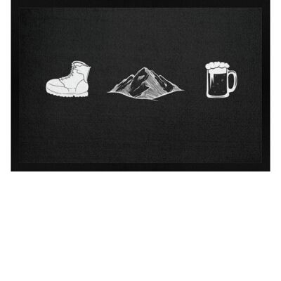 Wandern, Berge, Bier - Fußmatte mit Gummirand - schwarz