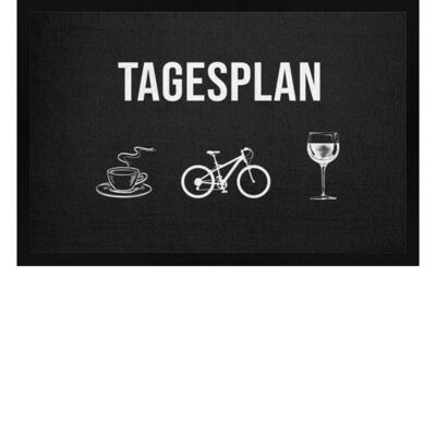 Tagesplan Kaffee, Fahrrad und Wein - Fußmatte mit Gummirand - schwarz