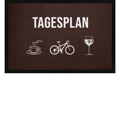 Tagesplan Kaffee, Fahrrad und Wein - Fußmatte mit Gummirand - braun
