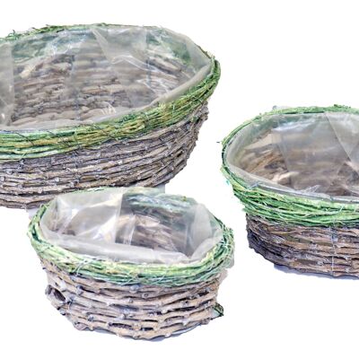 Edge Lightgreen plant basket set / 3 oval