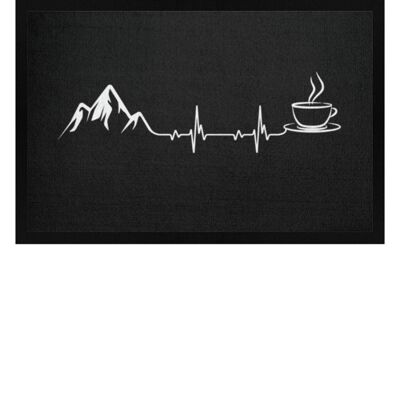 Herzschlag - Berge und Kaffee - Fußmatte mit Gummirand - schwarz