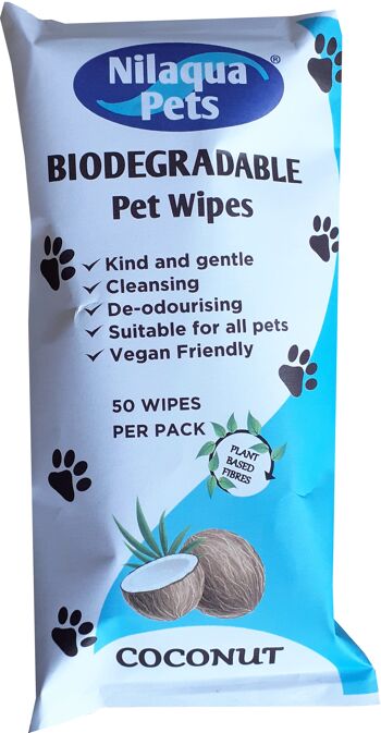 Lot de 50 lingettes biodégradables Nilaqua pour animaux de compagnie