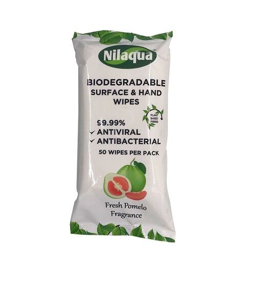 Nilaqua Biodegradable Antibacterial hand and surface wipes pack 50