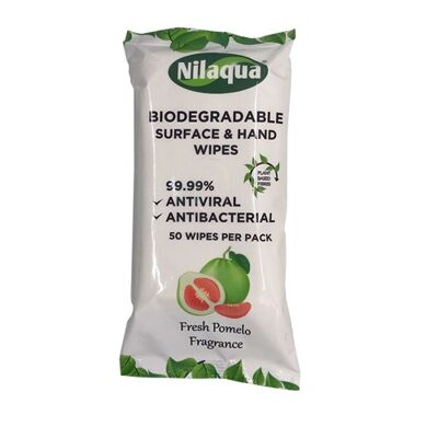 Nilaqua Biodegradable Antibacterial hand and surface wipes pack 50