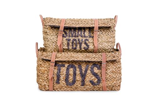 RATTAN BASKET + BELT TOYS + SMALL TOYS SET OF 2